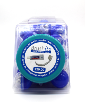 Bote Vitrolero con 40 cápsulas con Kit Dental Brushito