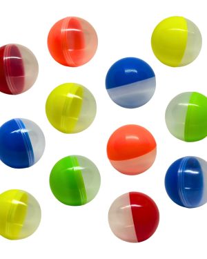 Cápsulas plásticas de 3 pulgadas, mitad transparente y mitad de color, caja con 2000 pz