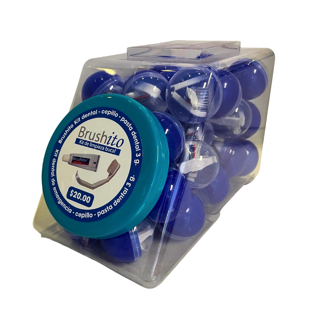 Bote Vitrolero con 40 cápsulas con Kit Dental Brushito